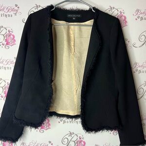 Nipon Boutique blazer Black silk furry cuffs Classic Suit Jacket